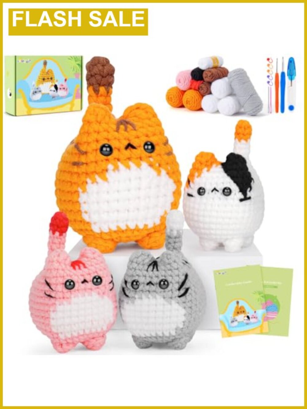 Crochet Kit for Beginners 4PC Cat Crochet Starter Kit with Video Tutorials DIY